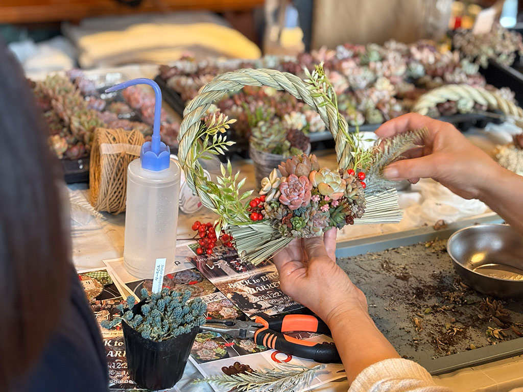 本店「多肉しめ縄リース」ワークショップレポート