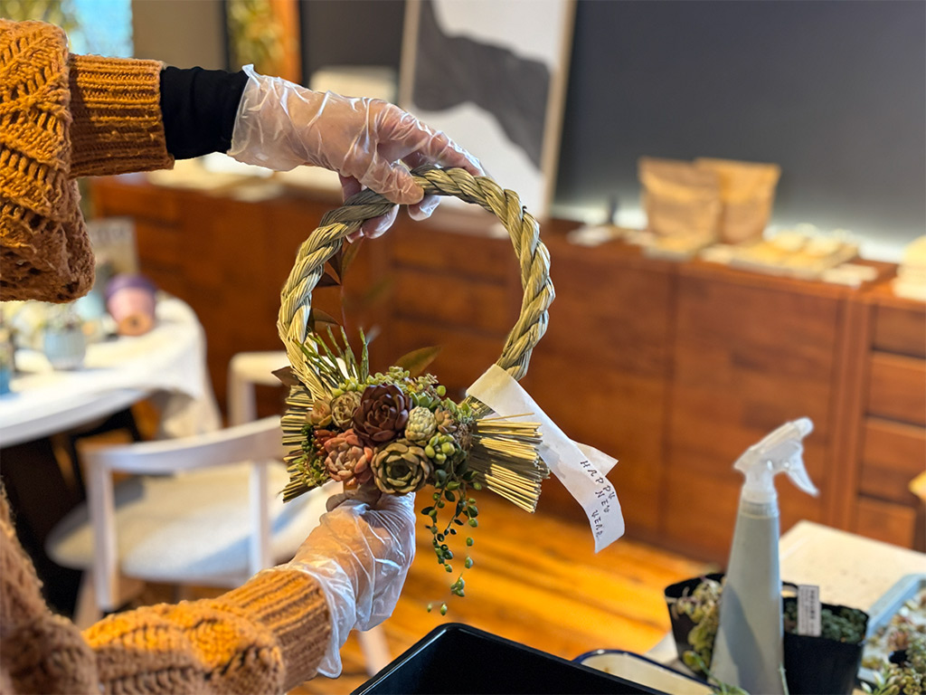 本店「多肉しめ縄リース」ワークショップレポート