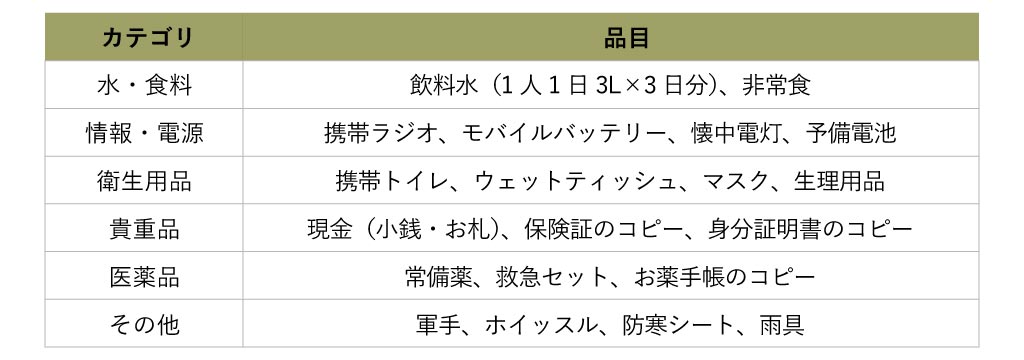 非常持ち出し袋